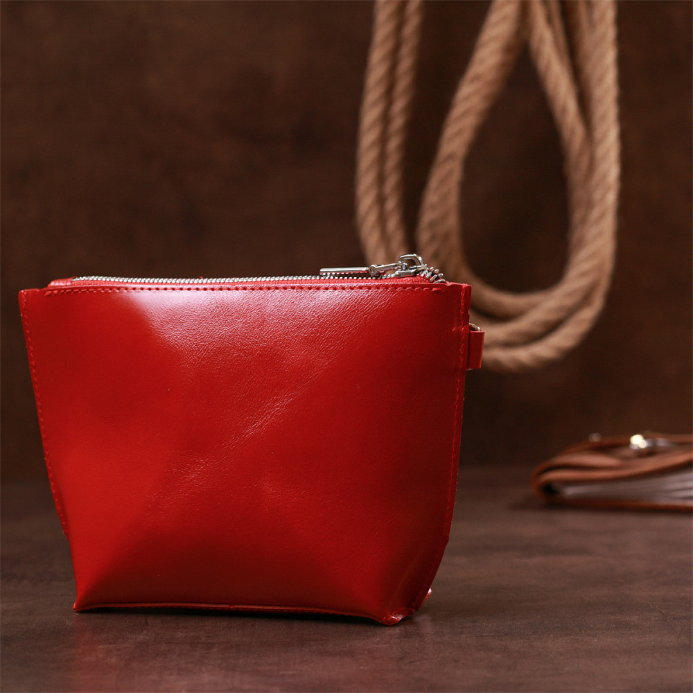 Женская глянцевая косметичка из натуральной кожи Shvigel 16410 Красный Киев - изображение 10