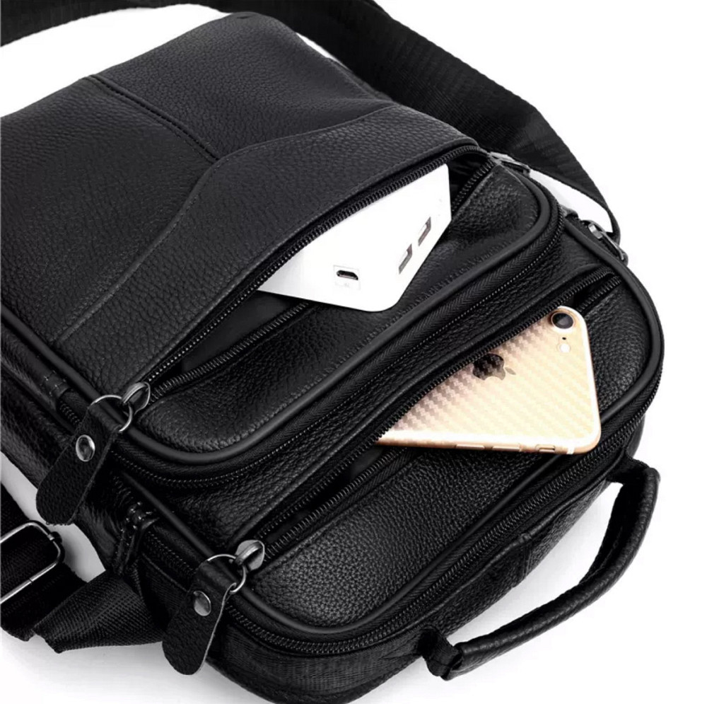 Мужская борсетка через плечо 26х20.5х8 / мессенджер наплечный из натуральной кожи, черный Киев - изображение 6