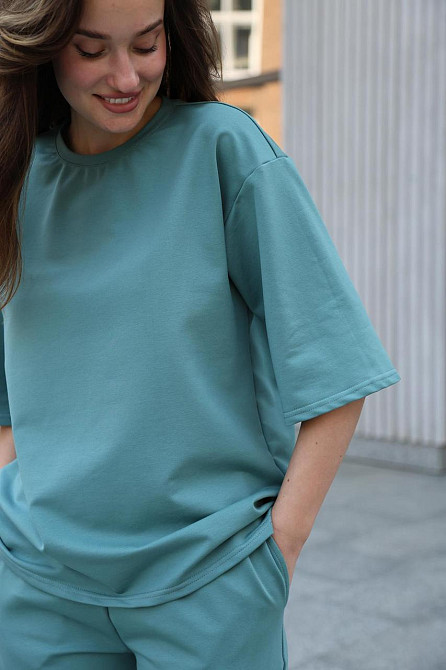 Комплект женский футболка и штаны летний костюм oversize двунитка повседневный мятный Maya L Одесса - изображение 6