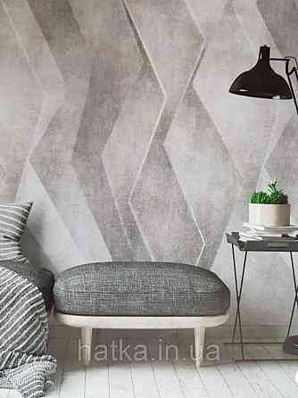 Шпалери вінілові Grandeco One roll one motif 2 A42801 панно 3д лофт штукатурка під бетон смуги зигзаги Київ