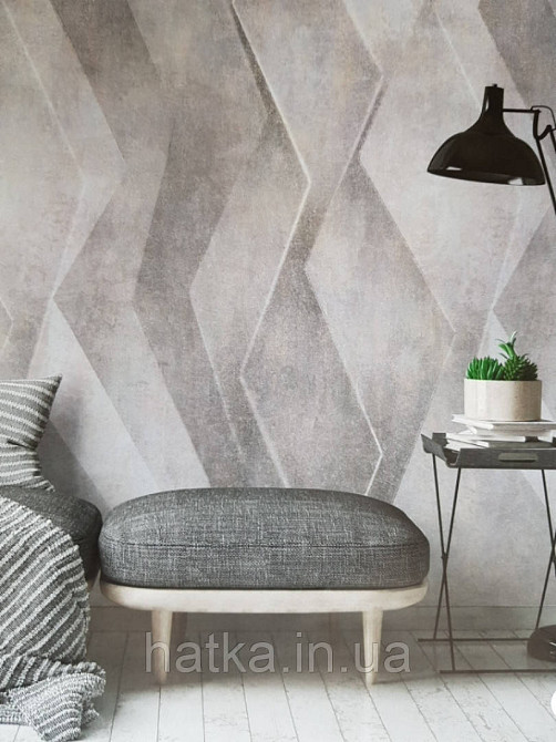 Шпалери вінілові Grandeco One roll one motif 2 A42801 панно 3д лофт штукатурка під бетон смуги зигзаги Київ - фото 1