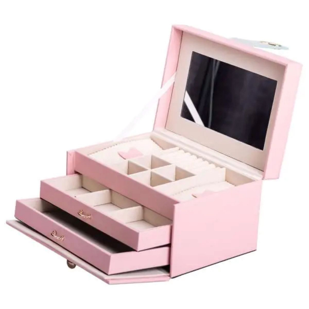 Yiwu Скринька для прикрас з еко шкіри 3 яруси з дзеркалом органайзер для ювелірних виробів HP-5 Коломыя - изображение 3