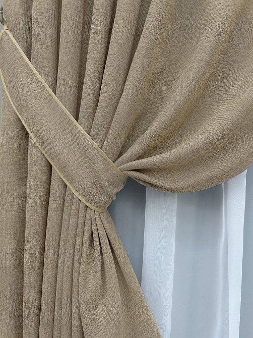 Комплект готових штор VR-Textil Льон Льон Мішковина № 1141ш Капучино 150х240 см 2 шт (39-0144) Київ - фото 5