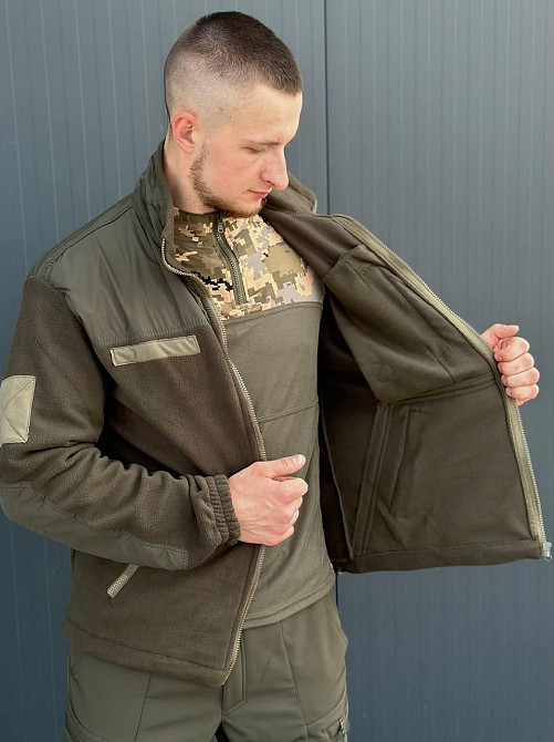 Якісна чоловіча тактична тепла кофта оливкового кольору тактична фліска для змійок Militari   WAR Львів - фото 9