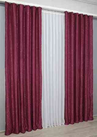 Комплект готовых штор VR-Textil Лен Саванна № 571ш Бордовый 150х270 см 2 шт (30-337) Киев
