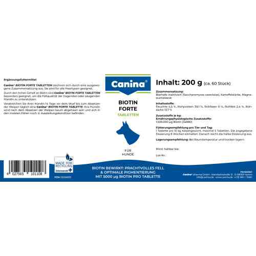 Вітамінний комплекс Canina Biotin Forte Tabletten для собак Біотин інтенсивний курс для шерсті 200 г 60 табл. Київ