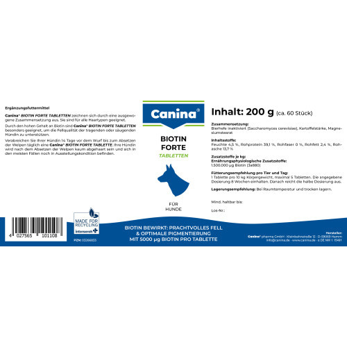 Витаминный комплекс Canina Biotin Forte Tabletten для собак Биотин интенсивный курс для шерсти 200 г 60 табл. Киев - изображение 3