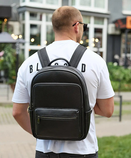 Шкіряний міський чоловічий рюкзак класичний чорний з натуральної шкіри якісний Київ - фото 2