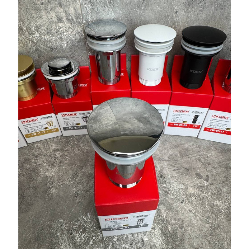 Донный клапан для раковины Koer PW-08-01 1 1/4'' без перелива автоматический СLICK-СLACK (Цвет хром) (KR5786) Киев - изображение 9