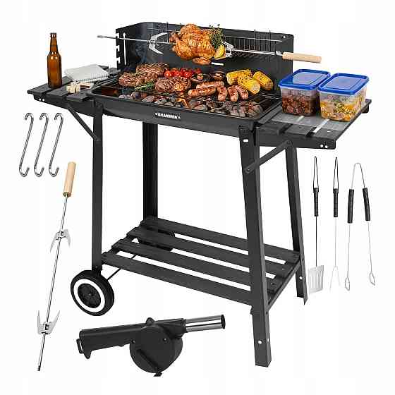 Садовый угольный гриль на колесах с вертелем и аксессуарами Kaminer (27320) Нововолынск