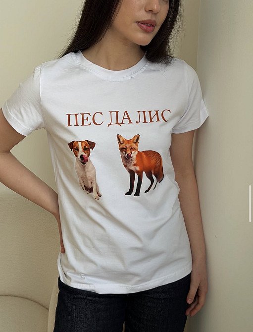 Футболка «Піс так Лис» з принтом собаки та лисиці L, Рожевий Чернівці - фото 1