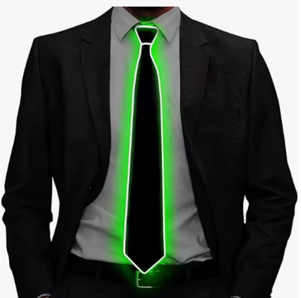 Краватка світодіодна для чоловіків та жінок для вечірки 45 см зелений краватка чорний Київ - фото 1
