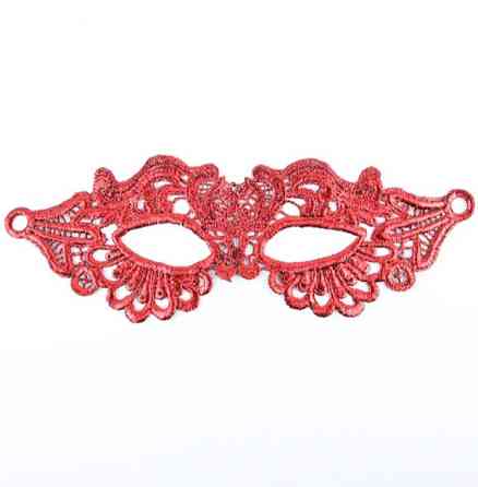 Маска з мереживом маскарадна святкова на зав`язках 25 на 8 см червоний Київ