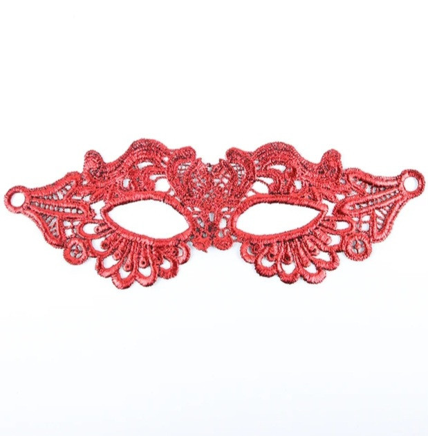 Маска с кружевом карнавальная праздничная на завязках 25 на 8 см красный Киев - изображение 1