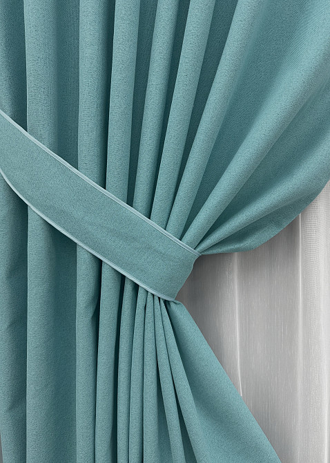 Комплект штор VR-Textil 100% блекаут ASHEN NIGHT 200х270 2шт і Тюль 600х270 1846ш-1153т лазурний з білим 71-089/7 Київ - фото 4