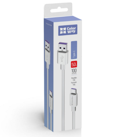 Кабель USB Type-C ColorWay CW-CBUC019-WH 5,0А 1м білий Житомир