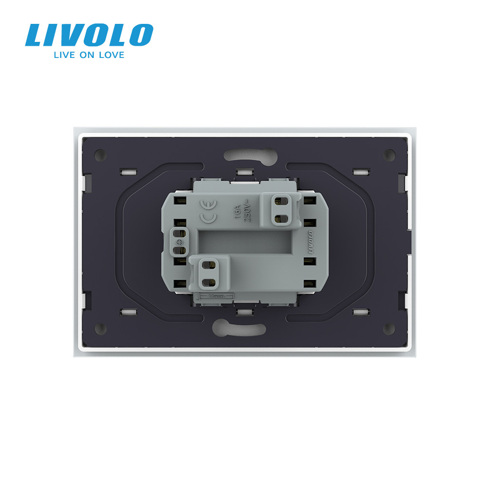 LIVOLO Подвійна електрична розетка в один підрозетник з заземленням LIVOLO, біла, скляна рамка, Коломия - фото 7