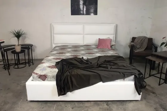 Кровать Двуспальная Santa Maria Comfort 160 x 190 см С подъемным механизмом и нишей для белья Экокожа Белый Киев