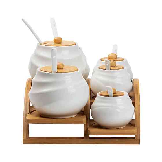 Yiwu Банки для сипучих продуктів 7 штук по 200 мл та 500 мл на бамбуковій підставці Коломыя