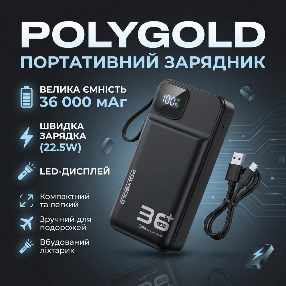 Повербанк Polygold PG-PW328 36000 mAh 22.5W Днепр - изображение 4