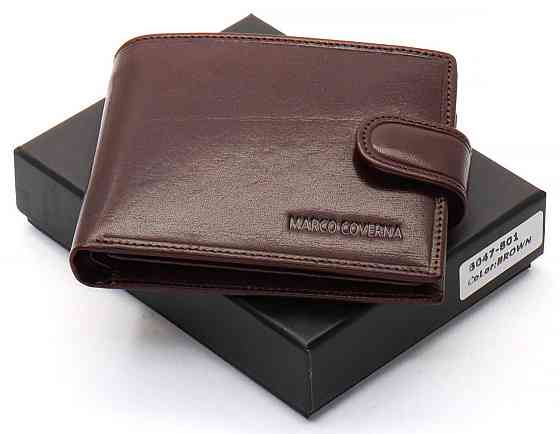Коричневе чоловіче портмоне на кнопці з натуральної шкіри Marco Coverna B047-801 Київ