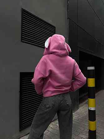 Жіноча стильна тонка з вушками, тренить на флісі Рожевий Одеса