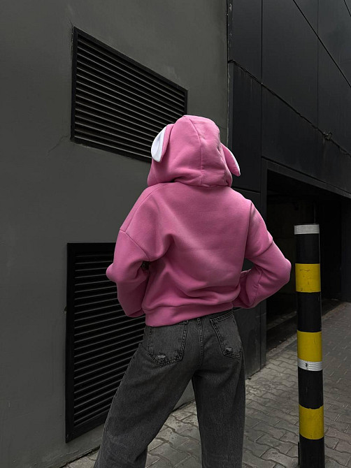 Жіноча стильна тонка з вушками, тренить на флісі Рожевий Одеса - фото 6