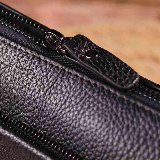 Місткий чоловічий клатч із натуральної зернистої шкіри Чорний (CANPELLINI) Київ