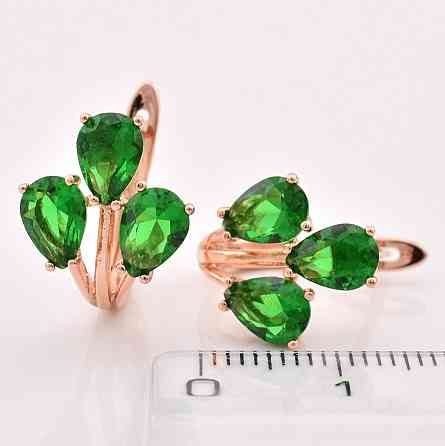 Серьги Xuping зеленые фианиты, позолота РО (размер 16*13мм, вес 4.0г) Киев