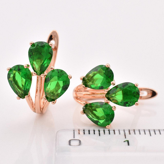 Серьги Xuping зеленые фианиты, позолота РО (размер 16*13мм, вес 4.0г) Киев - изображение 2