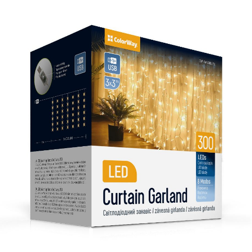Світлодіодна гірлянда завіса (штора) 300 Led 3*3м теплий колір USB CW-GW-300L33U ColorWay Житомир - изображение 10