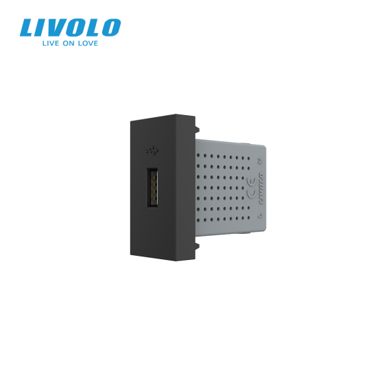 USB розетка LIVOLO 5V 2.1A, чорна, 10Вт, з блоком живлення, модуль 0.5 поста (VL-FCUA-1BP) Коломыя