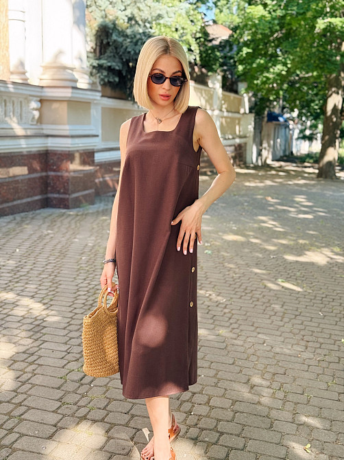 Довга однотонна сукня з льону Iness Батал Київ - фото 1