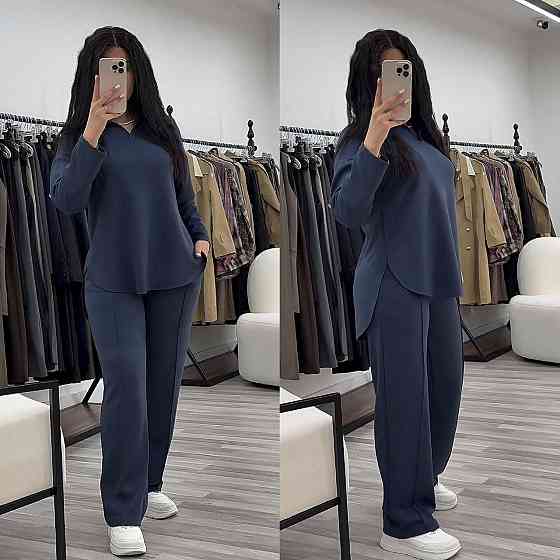 Жіночий стильний повсякденний костюм з V-вирізом двонитка Графіт, 60/62 Одеса