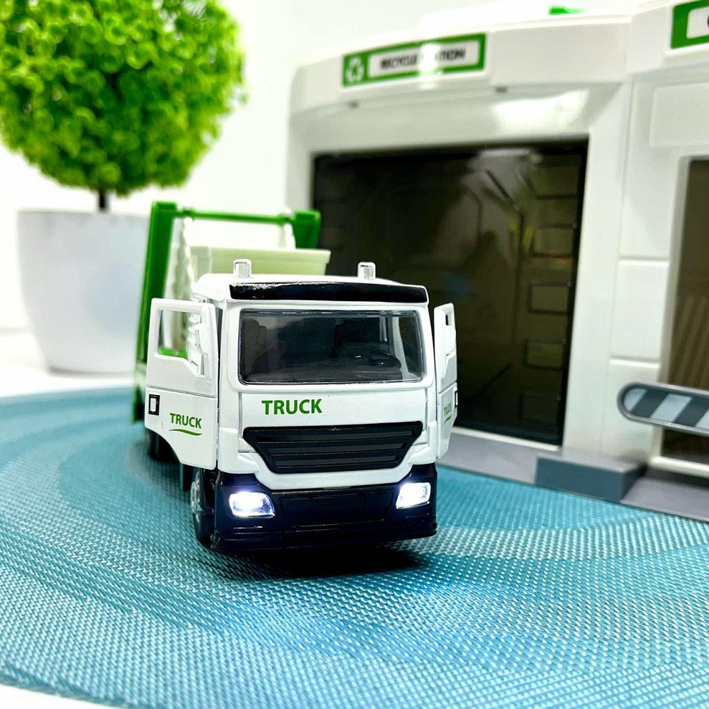Гараж з машинкою Chengmei Toys Сміттєвоз із контейнером зі світловими та звуковими ефектами Біло-зелений (CLM-552) Чернігів - фото 6
