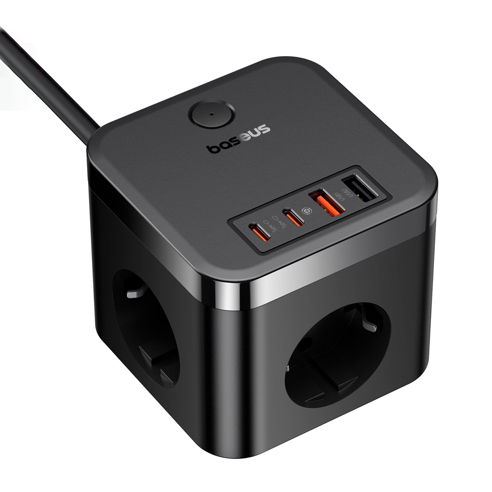 Мережевий зарядний пристрій Baseus PowerCombo Cube Power Strip 3AC+2U+2C 30W 1.5m EU Cluster Black Київ - фото 3