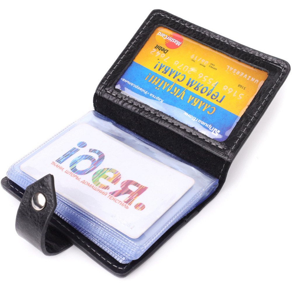 Візитниця унісекс з натуральної гладкої шкіри GRANDE PELLE 22941 Чорна Київ - фото 7