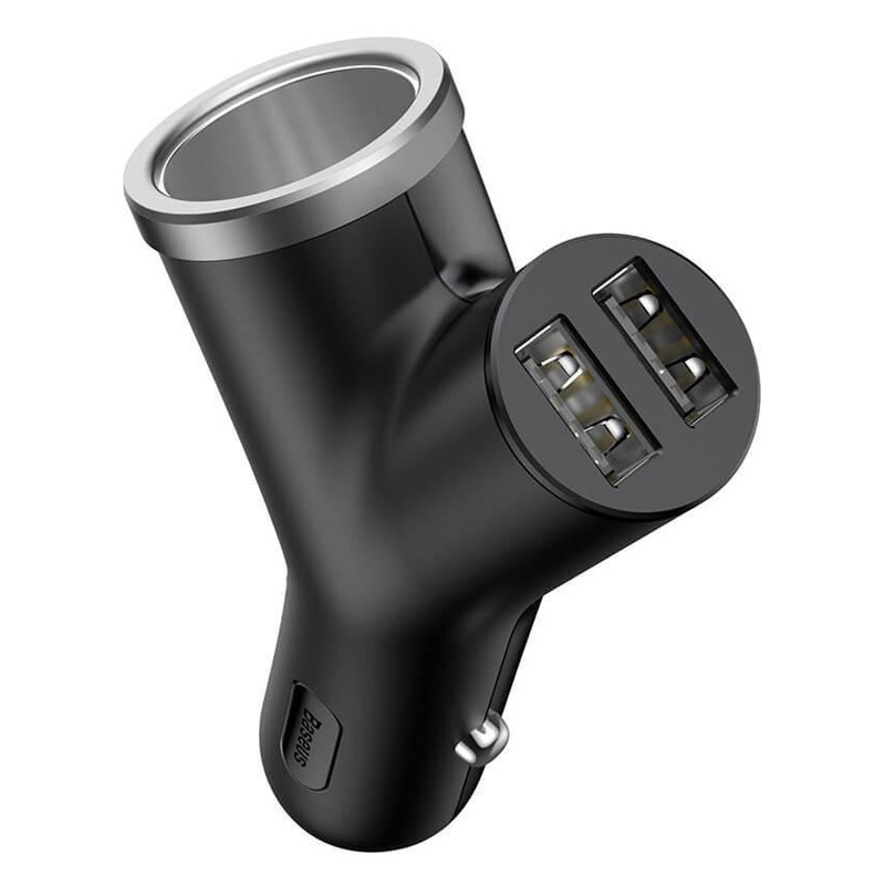 Автомобільний заряд Baseus Y-Type 3.4A 2USB + прикурювач CCALL-YX01 (Чорний) Миколаїв - фото 1
