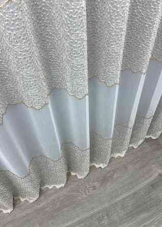 Тюль бамбук с вышивкой и люрексом цвет молочный с капучино 1655т Киев