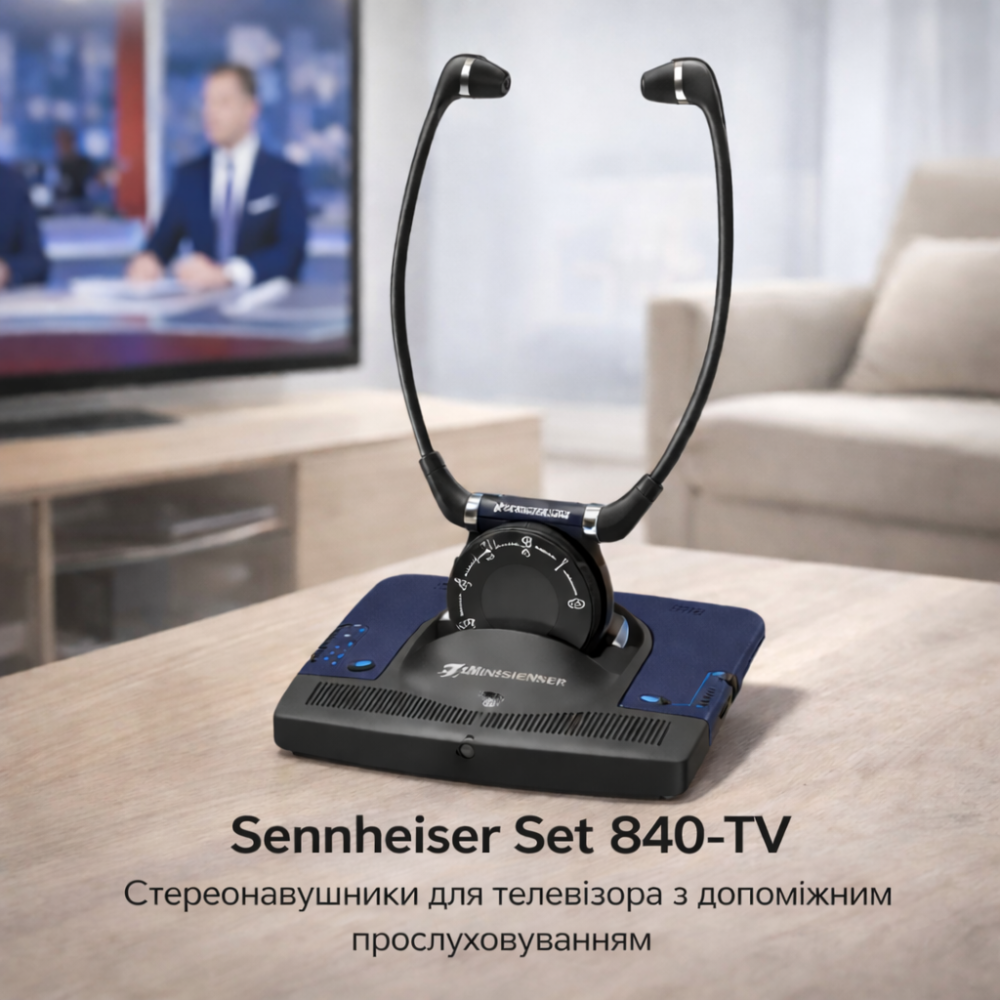 Бездротова ТБ-система Sennheiser Set 840-TV преміум-навушники для телевізора зі стетоскопічним кріпленням для людей похилого віку Київ - фото 2