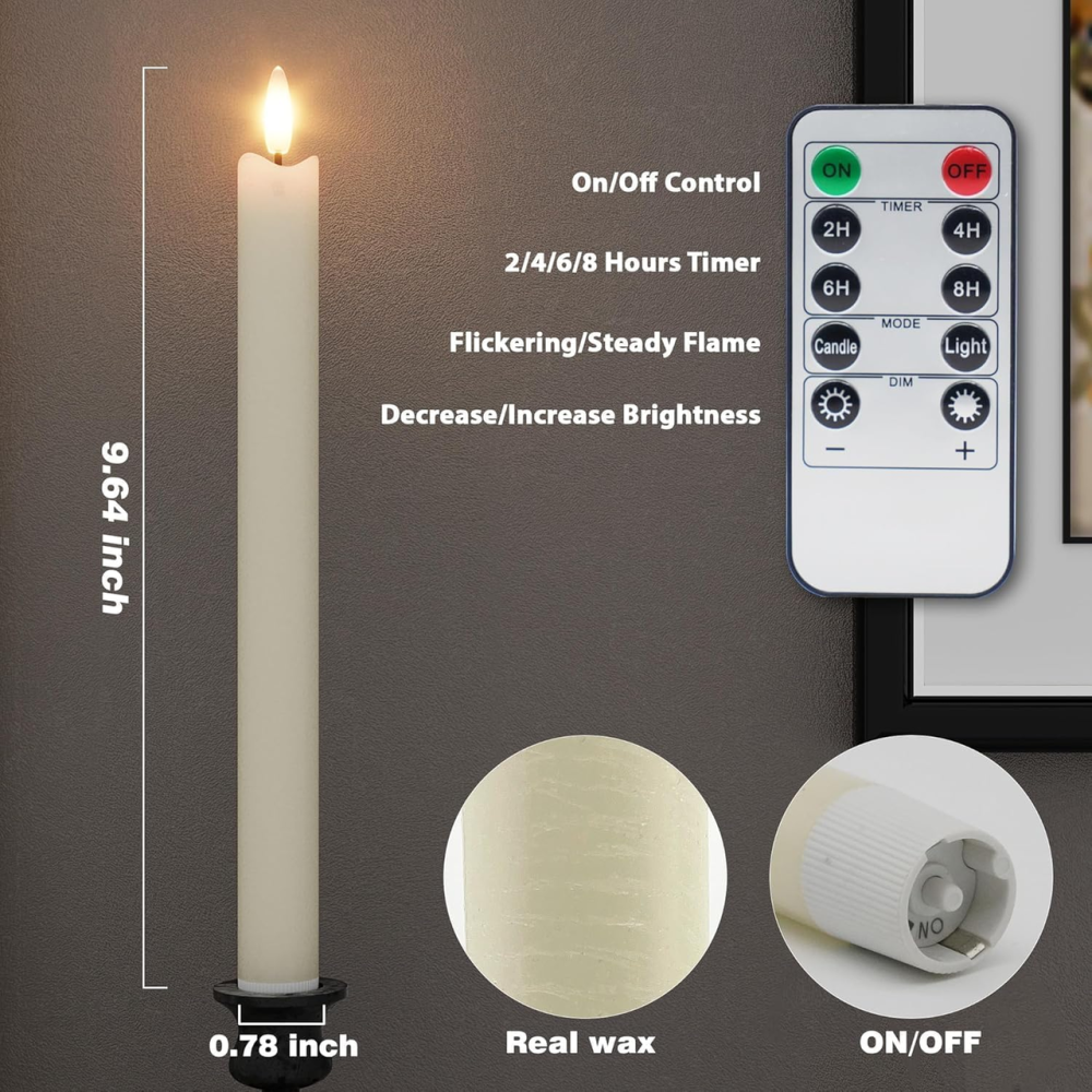 Аккумуляторные LED-свечи Eldnacele 6 шт, зарядная база USB-C, 3D-фитиль, пульт ДУ, таймер, настоящий воск Киев - изображение 8