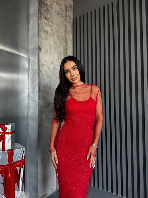 Жіноча елегантна вечірня міді-сукня віскоза та сітка блискітка Одеса - фото 3