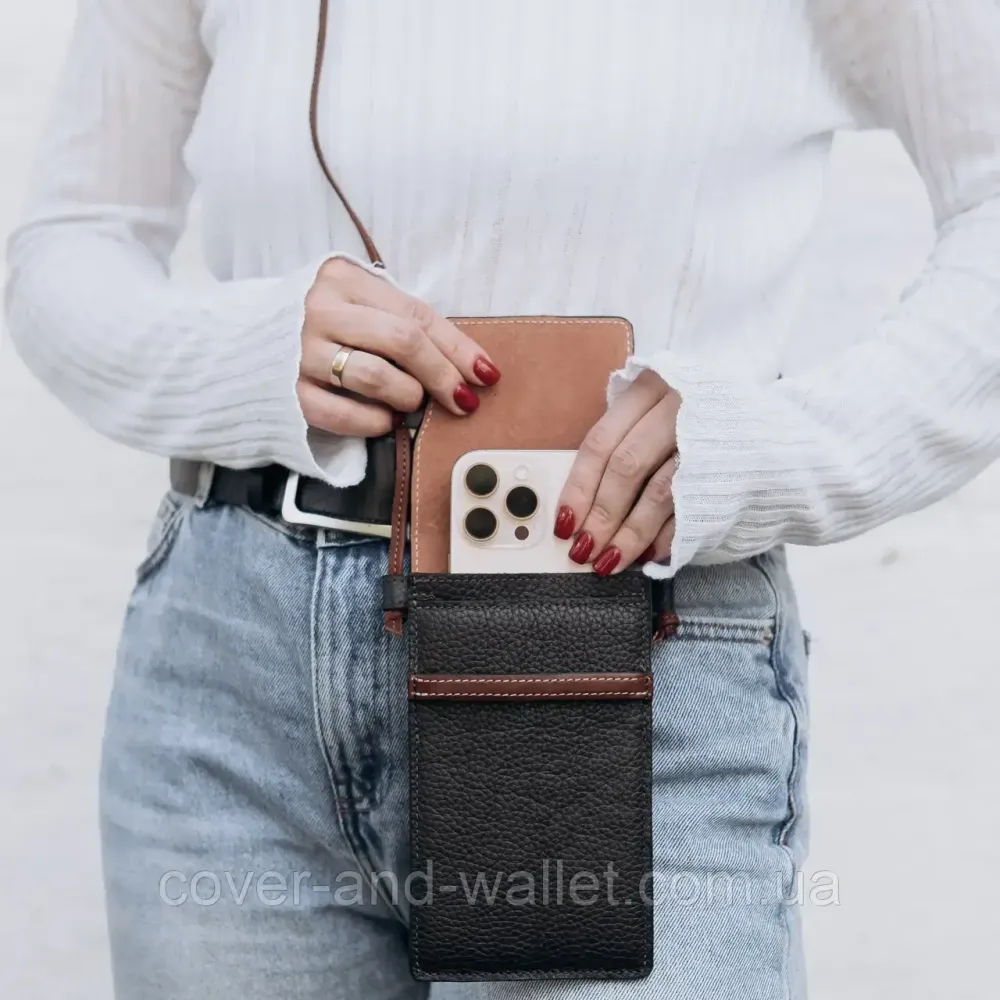 Універсальна шкіряна сумка-чохол для телефону з довгим ремінцем Grande Pelle 70372023 Київ - фото 2