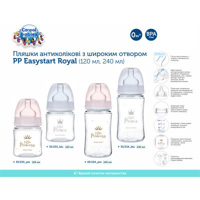 Бутылочка для кормления Canpol babies Royal Baby с широким отверстием 240 мл Розовая (35/234_pin) Винница - изображение 4