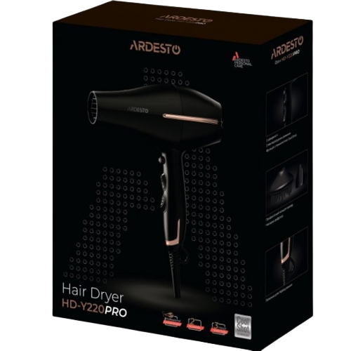 Фен для волосся + дифузор 1850-2200W (2 швидкості/3 темпер.режими) чорний/золотий HD-Y220PRO Ardesto Житомир