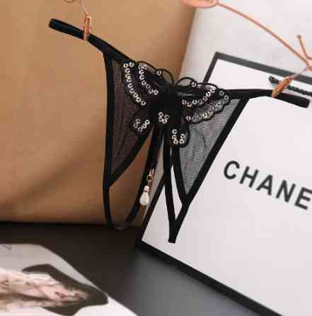 Сексуальні стрінги з метеликом та паєтками чорні - розмір універсальний, резинка до 84см Київ