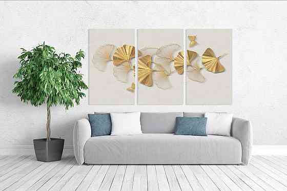 Модульна картина у вітальню/ спальню Золоті листки    ART-142_3A 70х130 см Київ