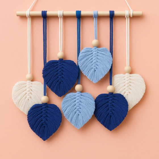 Набір макраме для ручного в'язання гобелена настінного декору «Листя» 37х30см, для рукоділля синьо-блакитний Кам'янець-Подільський