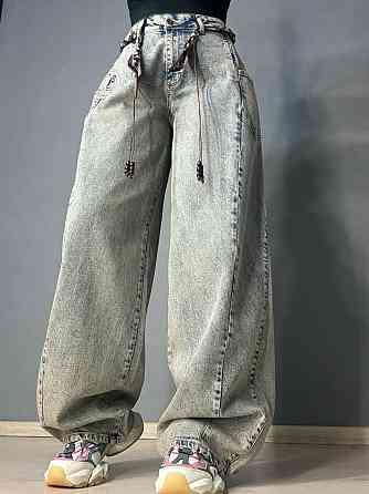 Джинси жіночі Ijjass 6059 baggy супер широкі оверсайз з поясом вінтажні блакитні, блакитний, З2, 32, 86 см Київ