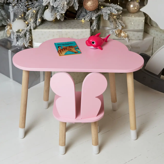 Дитячий столик Хмара (Рожевий) та стільчик Метелик (Рожевий) Київ
